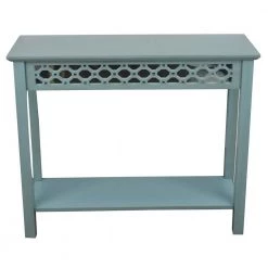 38 in. Antique Iced Blue Standard Rectangle Mirrored Console Table with Storage by Decor Therapy