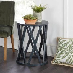 20 in. Cedrick Antique Navy Round Accent Table with X-Display Base by Decor Therapy -Decor Therapy Sale antique navy decor therapy end side tables fr11434 31 1000