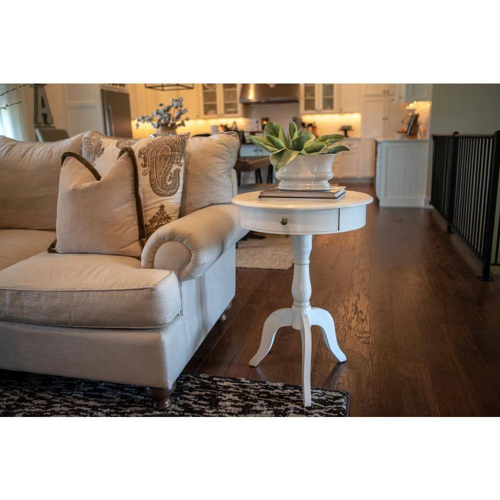 Pedestal Antique White End Table with Drawer by Decor Therapy 4 Pedestal Antique White End Table with Drawer by Decor Therapy - Image 4