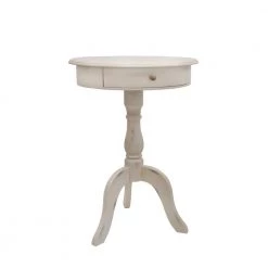 Pedestal Antique White End Table with Drawer by Decor Therapy
