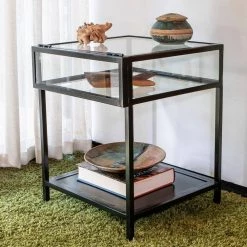 25 in. Clear Glass and Black Metal End Table by Decor Therapy 17 25 in. Clear Glass and Black Metal End Table by Decor Therapy -Decor Therapy Sale black and clear decor therapy end side tables fr8843 31 1000