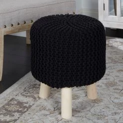 Deidra 17 in. Black Backless Wood Accent Stool with Upholstered Seat by Decor Therapy -Decor Therapy Sale black decor therapy bar stools fr11444 31 1000