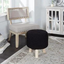 Deidra 17 in. Black Backless Wood Accent Stool with Upholstered Seat by Decor Therapy -Decor Therapy Sale black decor therapy bar stools fr11444 4f 1000