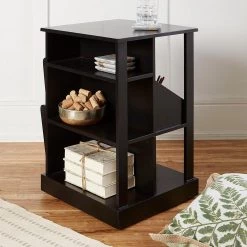 19.5 in. Nora Black Square Wood and Rattan Accent Table with Storage Drawer by Decor Therapy -Decor Therapy Sale black decor therapy end side tables fr11339 31 1000