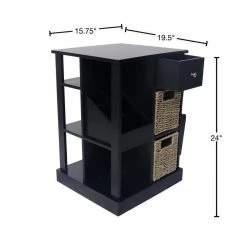 19.5 in. Nora Black Square Wood and Rattan Accent Table with Storage Drawer by Decor Therapy -Decor Therapy Sale black decor therapy end side tables fr11339 40 1000