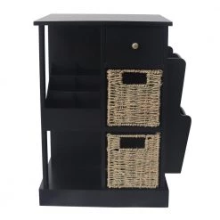 19.5 in. Nora Black Square Wood and Rattan Accent Table with Storage Drawer by Decor Therapy