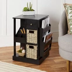 19.5 in. Nora Black Square Wood and Rattan Accent Table with Storage Drawer by Decor Therapy -Decor Therapy Sale black decor therapy end side tables fr11339 c3 1000