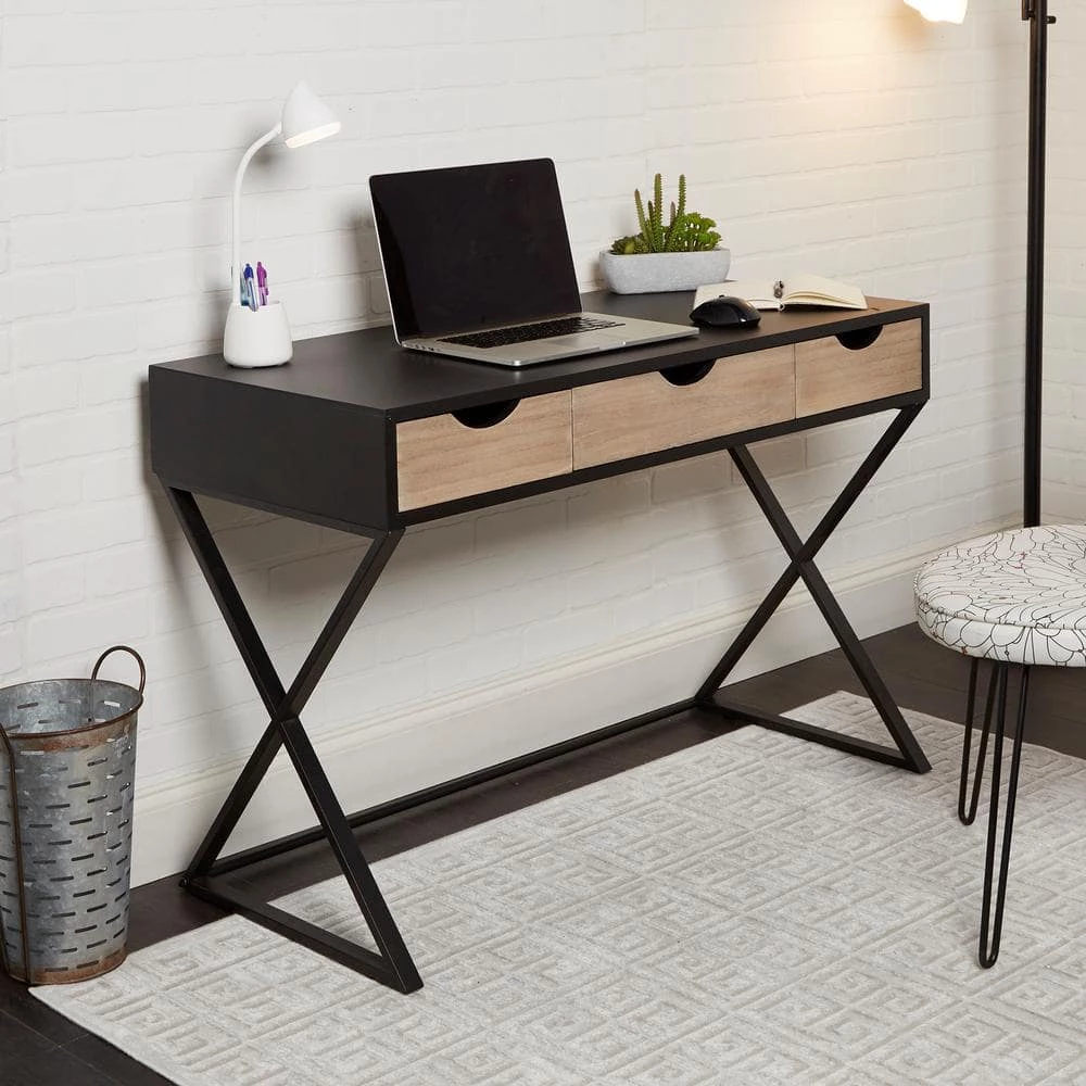 Warner 43 in. Rectangular Black Wood 3 Drawer Writing Desk with Cut-Out Drawer Handles by Decor Therapy 6 Warner 43 in. Rectangular Black Wood 3 Drawer Writing Desk with Cut-Out Drawer Handles by Decor Therapy - Image 6