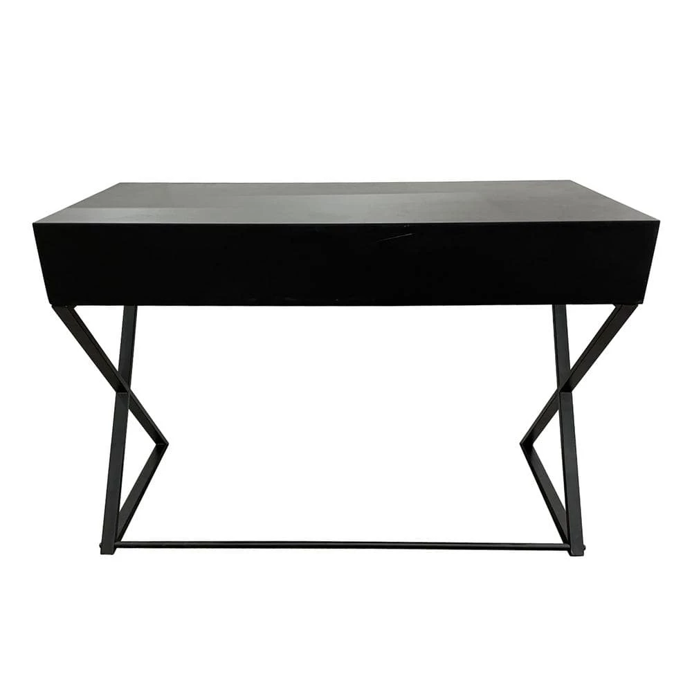 Warner 43 in. Rectangular Black Wood 3 Drawer Writing Desk with Cut-Out Drawer Handles by Decor Therapy 4 Warner 43 in. Rectangular Black Wood 3 Drawer Writing Desk with Cut-Out Drawer Handles by Decor Therapy - Image 4