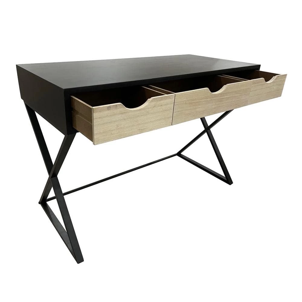 Warner 43 in. Rectangular Black Wood 3 Drawer Writing Desk with Cut-Out Drawer Handles by Decor Therapy 2 Warner 43 in. Rectangular Black Wood 3 Drawer Writing Desk with Cut-Out Drawer Handles by Decor Therapy - Image 2