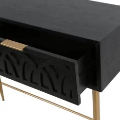 Ballerine 38 in. Black and Gold Standard Rectangle Wood and Metal Console Table with Drawers by Decor Therapy -Decor Therapy Sale black gold decor therapy console tables fr11420 77 1000