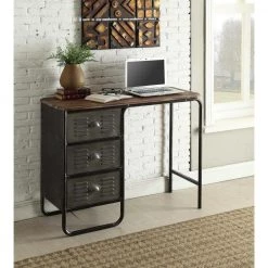 42 in. Rectangular Black/Grey 3-Drawer Metal Writing Desk by 4D Concepts -Decor Therapy Sale black grey 4d concepts writing desks 10088 31 1000