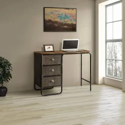 42 in. Rectangular Black/Grey 3-Drawer Metal Writing Desk by 4D Concepts -Decor Therapy Sale black grey 4d concepts writing desks 10088 4f 1000