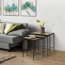 Wales Stone 18-20 in. Black 3 Piece Slate Top Nesting Tables by 4D Concepts -Decor Therapy Sale black metal slate 4d concepts coffee tables 10169 31 1000