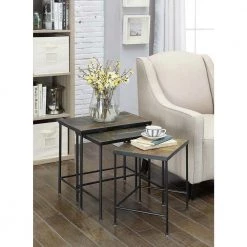 Wales Stone 18-20 in. Black 3 Piece Slate Top Nesting Tables by 4D Concepts -Decor Therapy Sale black metal slate 4d concepts coffee tables 10169 44 1000