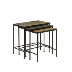 Wales Stone 18-20 in. Black 3 Piece Slate Top Nesting Tables by 4D Concepts