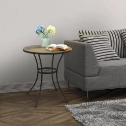 Wales Stone Collection 27 in. Black Slate Top Round table by 4D Concepts -Decor Therapy Sale black metal slate 4d concepts kitchen dining tables 10170 4f 1000