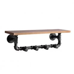 Irvine 6.3. Brown Wood Shelf Piping with Clothes Hooks by 4D Concepts