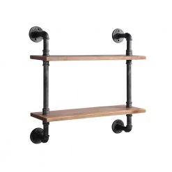 Irvine 25.6 in. Brown Wood and Metal 2-Shelf Piping Bookcase by 4D Concepts