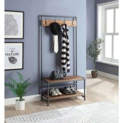 Turner Collection Brown Hall Tree by 4D Concepts 5 Turner Collection Brown Hall Tree by 4D Concepts -Decor Therapy Sale black pipe brown shelves 4d concepts hall trees 10186 31 1000