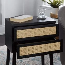 20 in. Trenton Black and Rattan Square Wood Side Table with Storage Drawers by Decor Therapy 16 20 in. Trenton Black and Rattan Square Wood Side Table with Storage Drawers by Decor Therapy -Decor Therapy Sale black rattan decor therapy end side tables fr11425 44 1000