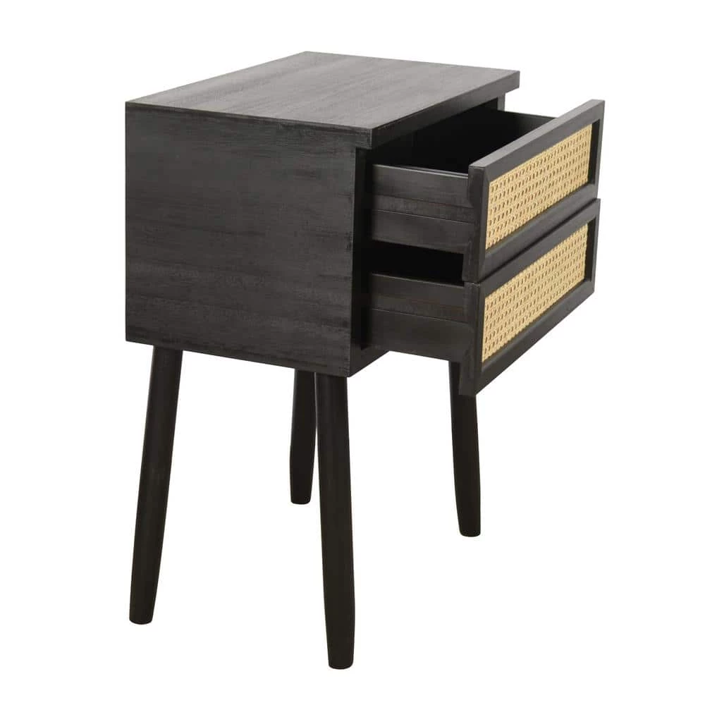 20 in. Trenton Black and Rattan Square Wood Side Table with Storage Drawers by Decor Therapy 6 20 in. Trenton Black and Rattan Square Wood Side Table with Storage Drawers by Decor Therapy - Image 6