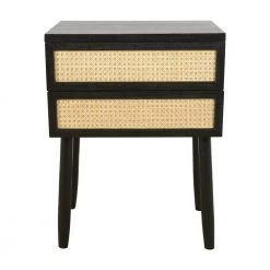 20 in. Trenton Black and Rattan Square Wood Side Table with Storage Drawers by Decor Therapy