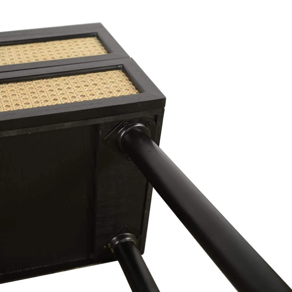 20 in. Trenton Black and Rattan Square Wood Side Table with Storage Drawers by Decor Therapy 5 20 in. Trenton Black and Rattan Square Wood Side Table with Storage Drawers by Decor Therapy - Image 5