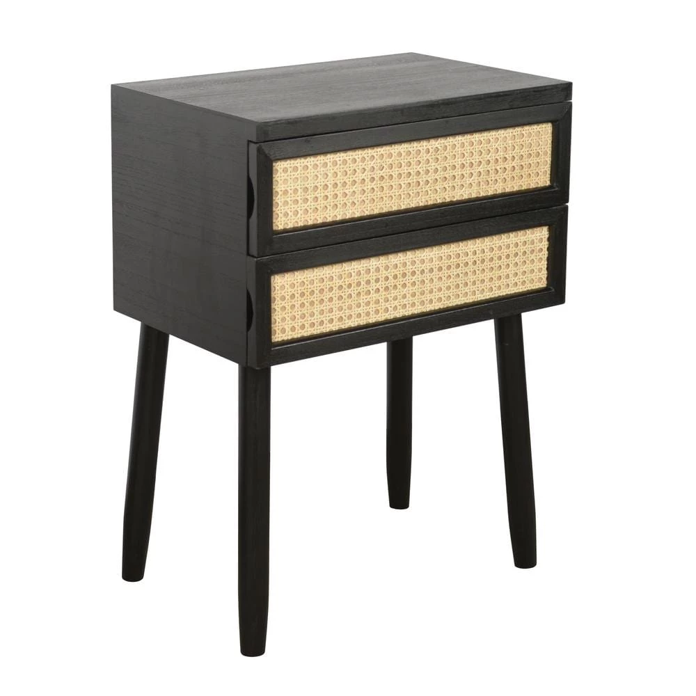 20 in. Trenton Black and Rattan Square Wood Side Table with Storage Drawers by Decor Therapy 2 20 in. Trenton Black and Rattan Square Wood Side Table with Storage Drawers by Decor Therapy - Image 2
