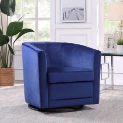 Kappa Blue Velvet Upholstered Swivel Chair by 4D Concepts -Decor Therapy Sale blue 4d concepts accent chairs 234877 31 1000