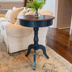 29.75 in. Antique Blue Pedestal End Table with Brown Top by Decor Therapy -Decor Therapy Sale blue decor therapy end side tables fr11036 31 1000