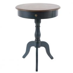 29.75 in. Antique Blue Pedestal End Table with Brown Top by Decor Therapy