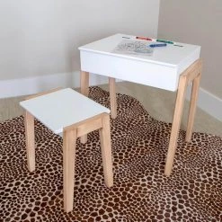Mid-Century Modern Bright and Natural Wood White Desk and Stool by Decor Therapy -Decor Therapy Sale bright white and natural wood decor therapy kids desks mp2013 31 1000