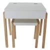 Mid-Century Modern Bright and Natural Wood White Desk and Stool by Decor Therapy