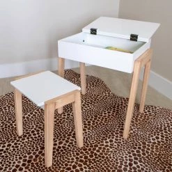 Mid-Century Modern Bright and Natural Wood White Desk and Stool by Decor Therapy -Decor Therapy Sale bright white and natural wood decor therapy kids desks mp2013 66 1000