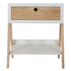 Bright White Natural Wood Side Table by Decor Therapy