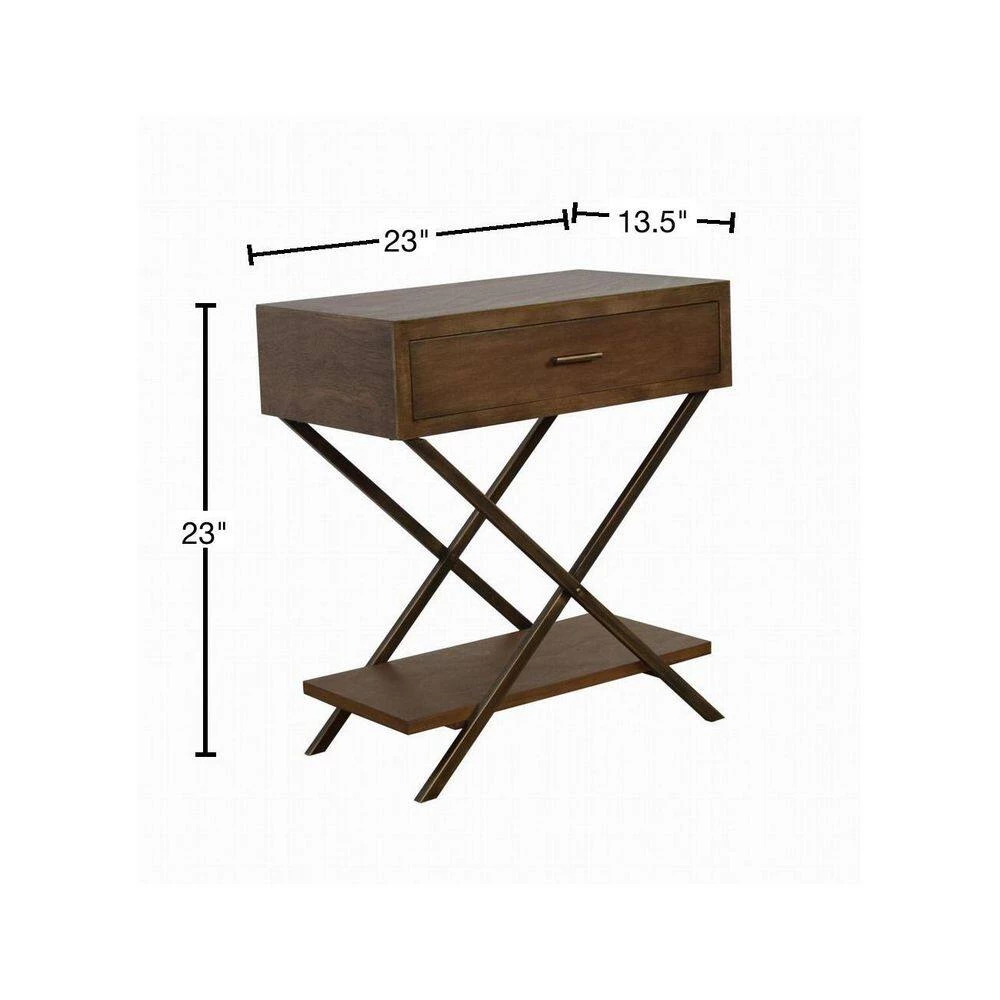 23 in. Barrett British Brown Square X- Base Wood Side Table with Drawer and Shelf by Decor Therapy 3 23 in. Barrett British Brown Square X- Base Wood Side Table with Drawer and Shelf by Decor Therapy - Image 3