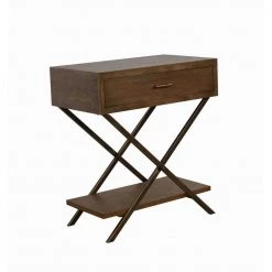 23 in. Barrett British Brown Square X- Base Wood Side Table with Drawer and Shelf by Decor Therapy