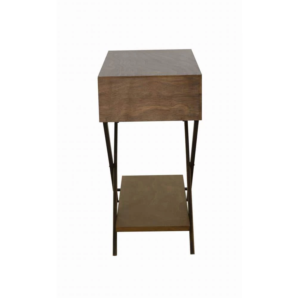 23 in. Barrett British Brown Square X- Base Wood Side Table with Drawer and Shelf by Decor Therapy 7 23 in. Barrett British Brown Square X- Base Wood Side Table with Drawer and Shelf by Decor Therapy - Image 7