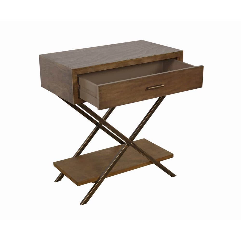 23 in. Barrett British Brown Square X- Base Wood Side Table with Drawer and Shelf by Decor Therapy 2 23 in. Barrett British Brown Square X- Base Wood Side Table with Drawer and Shelf by Decor Therapy - Image 2