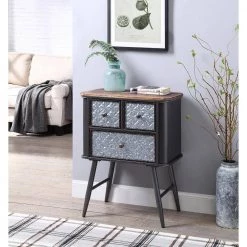 Canyon 30 in Brown and Silver Metal 3 Drawer Side Table by 4D Concepts -Decor Therapy Sale brown and silver 4d concepts end side tables 10126 1f 1000