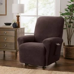 Stretch Sherpa Chocolate Recliner Slipcover by Stretch Sensations
