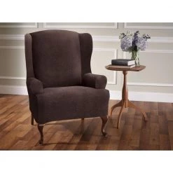 Decor Therapy Sale 20 Stretch Sherpa Chocolate Wing Chair Slipcover by Stretch Sensations