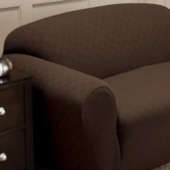 Chocolate Newport Loveseat Stretch Slipcover by Stretch Sensations -Decor Therapy Sale chocolate stretch sensations slipcovers newlovechocolate 4f 1000