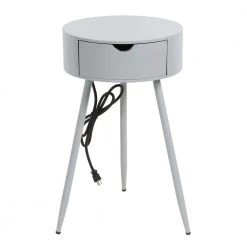 14 in. Allie Cool Gray Round Wood End Table with USB Port by Decor Therapy