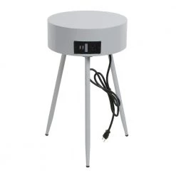 14 in. Allie Cool Gray Round Wood End Table with USB Port by Decor Therapy -Decor Therapy Sale cool gray decor therapy end side tables fr11421 66 1000