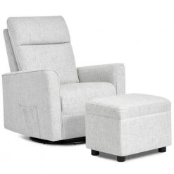 Aria Fog Grey Swivel Glider with Ottoman/Swivel Glider/Easy assembly Leisure Chair by Evolur -Decor Therapy Sale fog grey evolur rockers gliders ottomans 6118 fog 31 1000