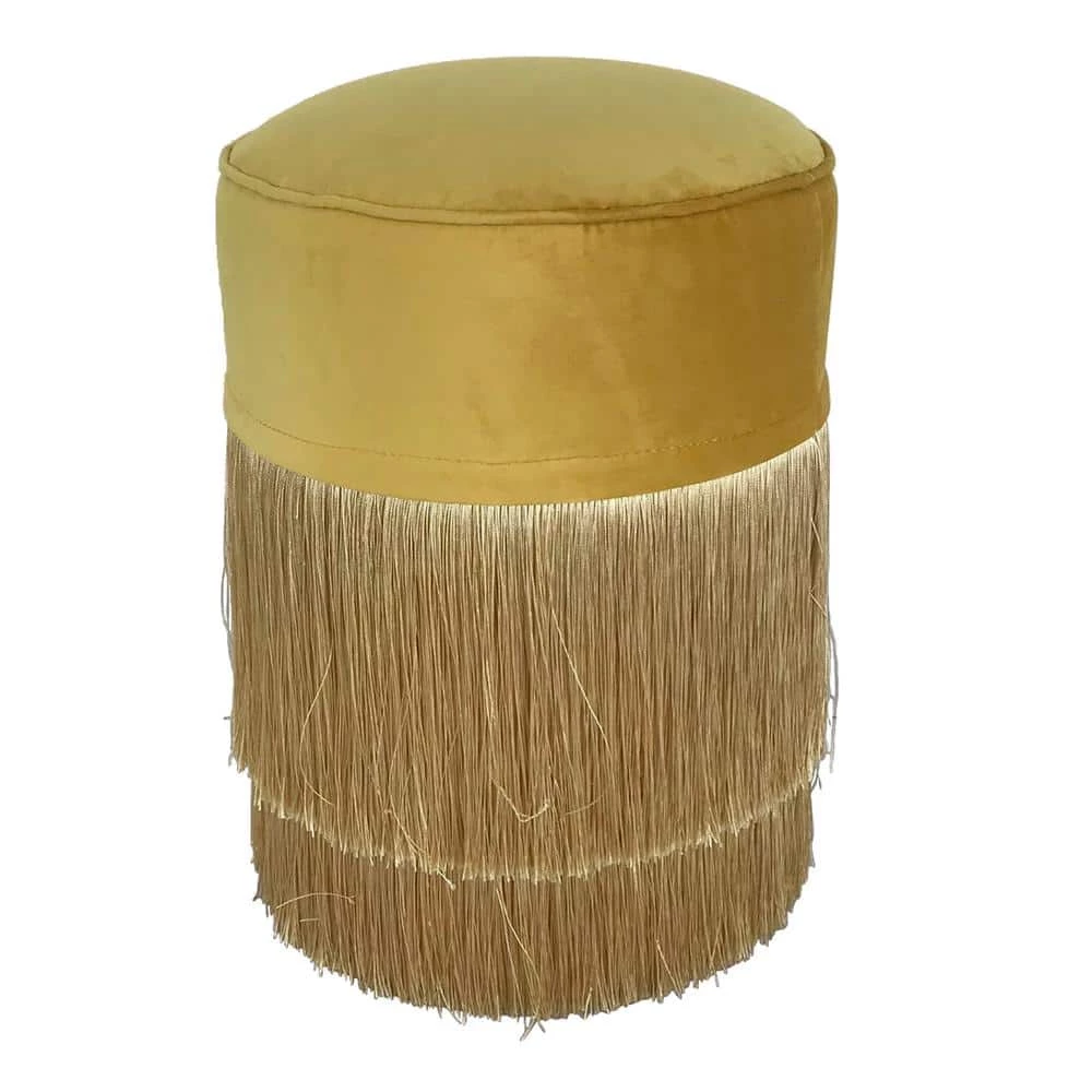 Royce Gold Fringe Velvet Upholstered Ottoman by Decor Therapy 1 Royce Gold Fringe Velvet Upholstered Ottoman by Decor Therapy