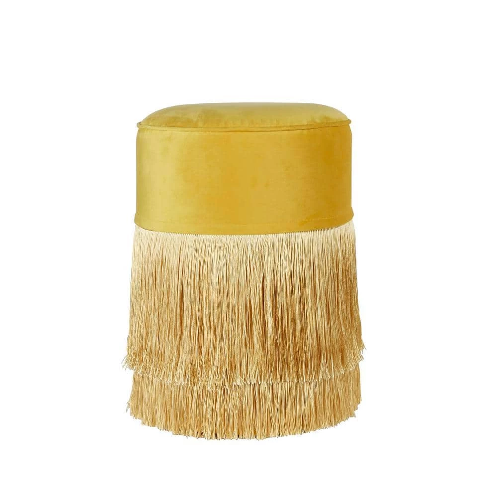 Royce Gold Fringe Velvet Upholstered Ottoman by Decor Therapy 4 Royce Gold Fringe Velvet Upholstered Ottoman by Decor Therapy - Image 4