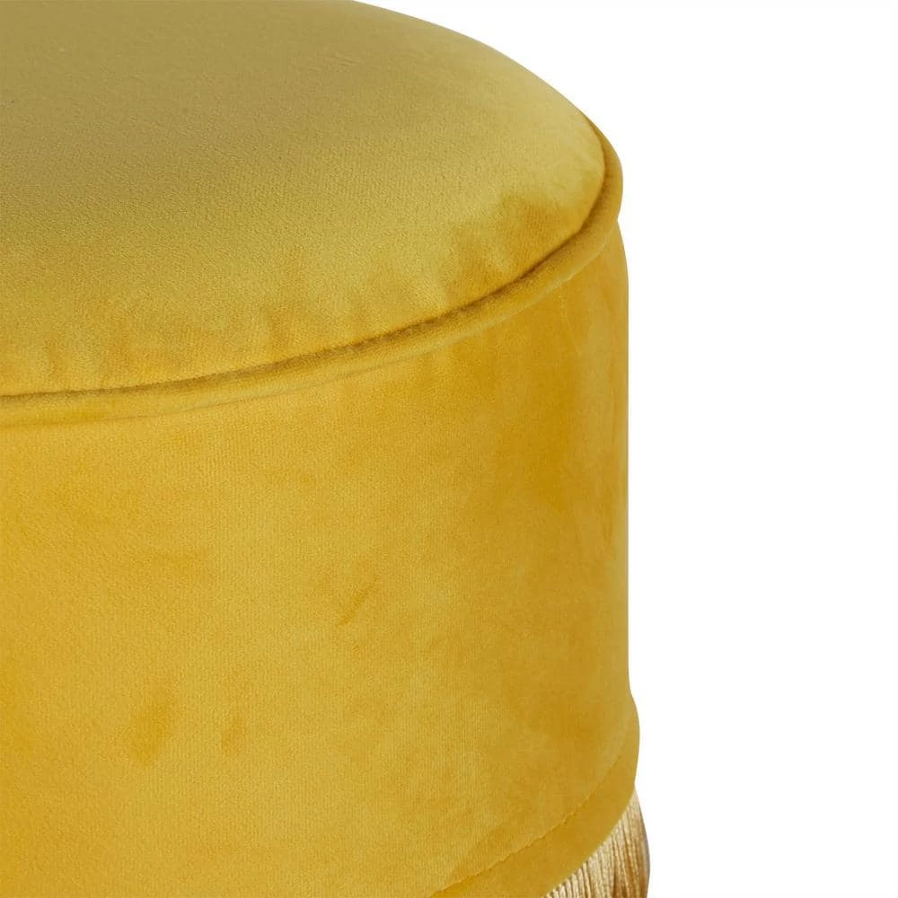 Royce Gold Fringe Velvet Upholstered Ottoman by Decor Therapy 2 Royce Gold Fringe Velvet Upholstered Ottoman by Decor Therapy - Image 2